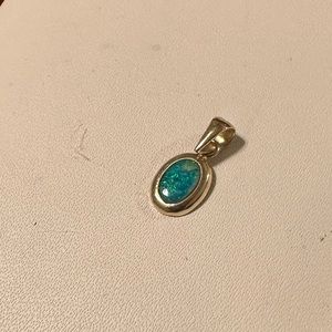Vintage 14k Yellow Gold Blue Opal Pendant